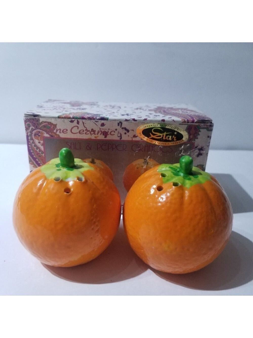 Novelty Salt and Pepper Shakers Orange Shaped Ceramic Hand Painted Handcrafted